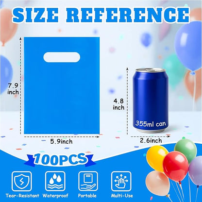 ANZNKU Blue Treat Bag 100 Pcs, Party Favor Bags for Kids Birthday Party, Wedding, Goodie Bags Small Gift Bag for Easter Candy, Goodies, Crafts(5.9x7.9 inch)