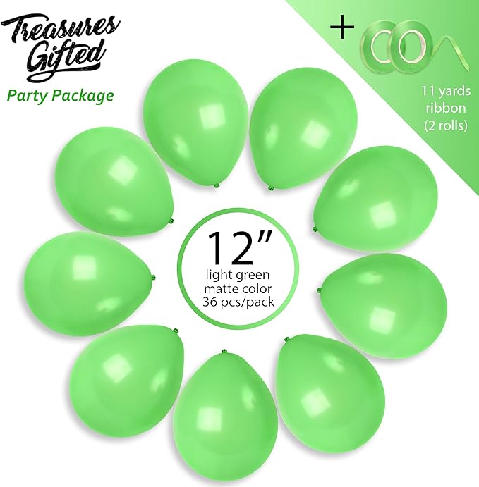 Treasures Gifted Light Green Balloons - Lime Green Balloons - Latex Party Balloons - Neon Green Balloons 12 Inch - Premium Large Green Balloons - Apple Green Balloons - 100 Balloons Bulk