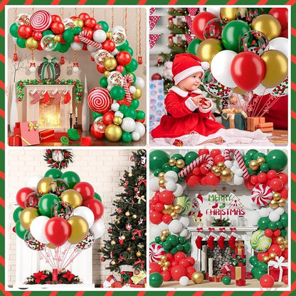 Christmas Red and Green Balloons 60 Pcs 12 inch Christmas Party Balloons Confetti Balloons Gold Metallic Latex Balloon Matte Holiday Balloons for Xmas Balloon Arch Party Birthday Decorations