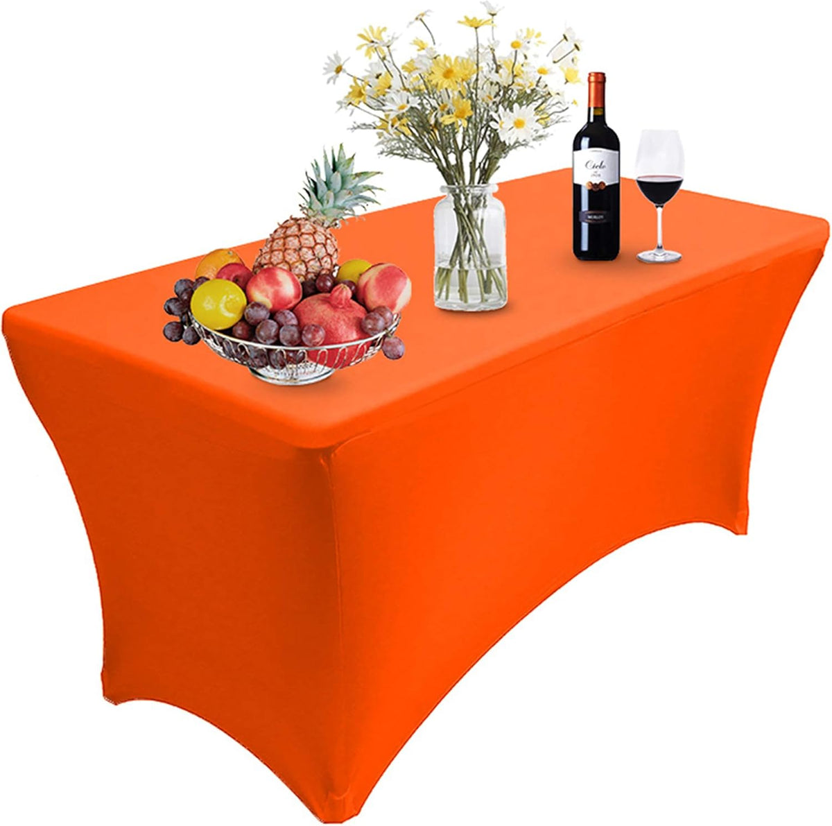 RELIANCER 1 Pack Stretch Spandex Table Covers for Rectangular Tables,8FT Elastic Fitted Tablecloth,Universal Rectangular Table Cloth Protector for Outdoor Party,Wedding,Bar,Birthday,Banquet,Events