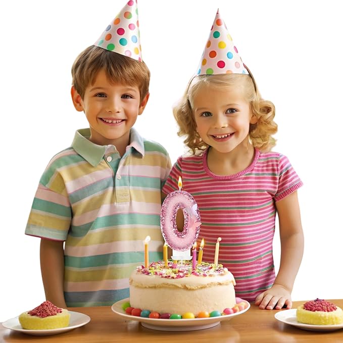 Birthday Candles，Glitter Butterfly Cake Toppers Pink Sequins Wedding Numeral Cupcake Decorations，Suitable for Girl and boy Wedding Cakes, Party Celebrations, Birthday Decorations (Number 0)