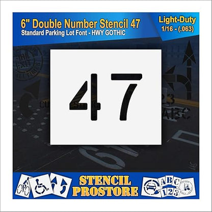 Pavement, Curb, and WheelStop Stencils - 6 inch Double Number Stencil - (47) - 6" x 9" x 1/16" (63 mil) - Light-Duty
