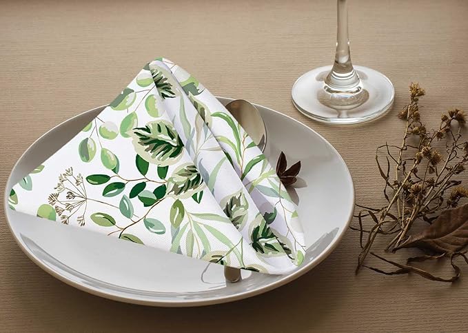 Yibeas Green Leaves Cloth Table Napkins Set of 4 Summer Greenery Floral Nature Botanical Plants Table Decoration Dinner Napkins for Kitchen 18 x 18 inch