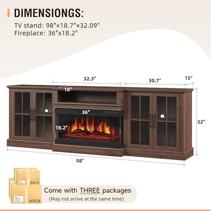 98" Farmhouse TV Stand with 36" Fireplace