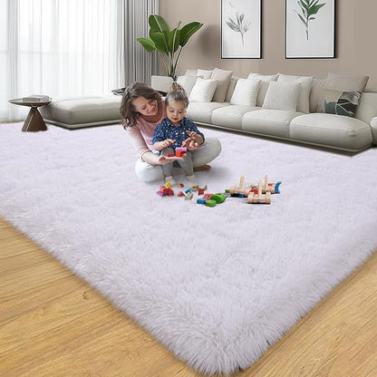 qulint 8x10 Area Rugs for Living Room, Soft Fluffy White Rug for Bedroom Shag Shaggy Large Carpet for Nursery, Modern Fuzzy Plush Alfombras for Dorm Classroom Kid Room Home Decor (8ft x 10ft, White)