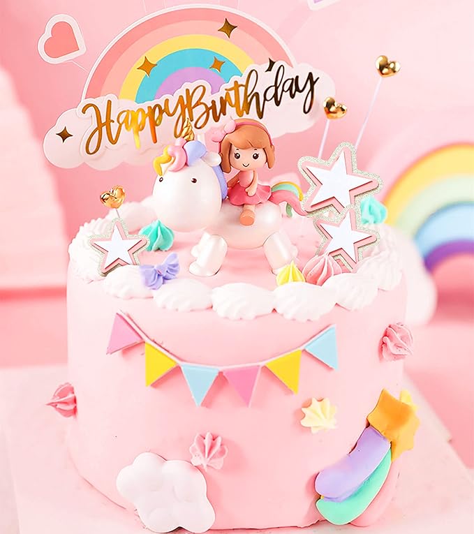 JeVenis Magical Unicorn Cake Topper & Party Favors - Rainbow Birthday Decoration for Girls