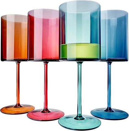 Unbreakable Stemmed Square Tritan Acrylic Floating Wine Glasses European Style | Set of 4 | 100% US Drinkware, 18 oz Dishwasher Safe Muted Color Shatterproof BPA-free plastic, All Purpose Glassware