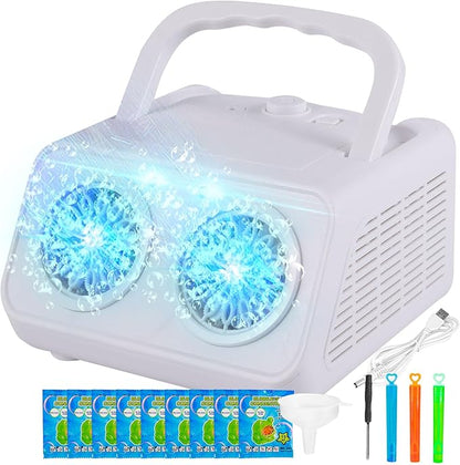 SHCKE Automatic Bubble Machine Upgrade Bubble Blower with 2 Fans,20000+ Bubbles Per Minute, USB-C or Battery Powered,Sealed Bottle, Portable Bubble Maker for Birthday Party Pool Wedding Outdoor