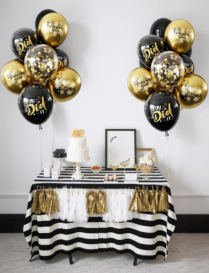 Graduation Balloons, Congrats Grad Balloons 12 Inch Black and Gold Balloon Class of 2026 Gold Confetti Latex Balloon for College High School Happy Graduation Party Decorations Supplies (18Pcs)