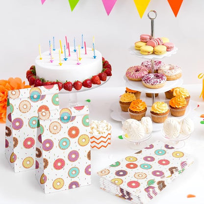 Fowecelt 24 Pack Donut Party Favor Bags Sweet Doughnut Goodie Candy Treat Bag for kids Birthday Party Baby Shower Decoration Supplies