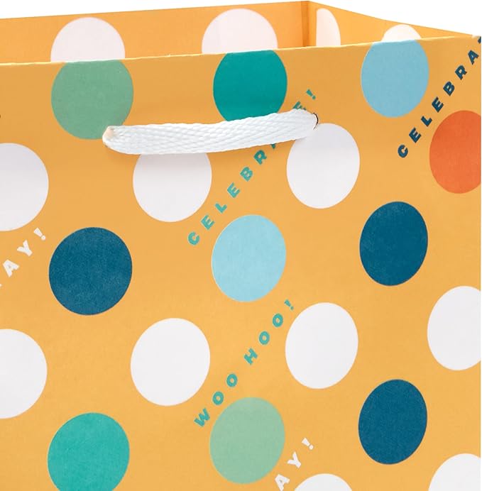 Hallmark Teal and Yellow Birthday Gift Bag Assortment (8 Bags: 3 Small 6", 3 Medium 9", 2 Large 13") Dots, Stripes, Happy Birthday
