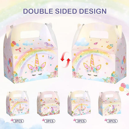 WERNNSAI 12 Pcs Unicorn Party Favor Boxes- Rainbow Unicorn Goodies Boxes for Girls Kids Birthday Supplies Pink Unicorn Candy Gift Boxes For Baby Shower Party Decoration