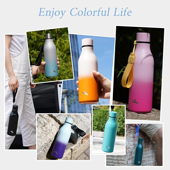 Konokyo Insulated Water Bottle with Strap,18 oz Double Wall Stainless Steel Vacuum Bottles Metal Water Flask,Light Pink