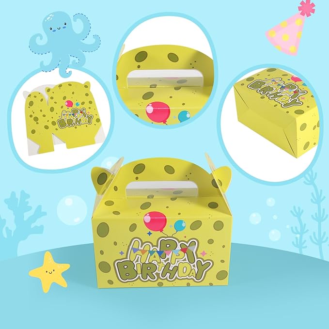 snaxuda 24 Pack Cartoon Party Favor Boxes Cartoon Animation Gift Boxes Candy Treat Boxes Tote Bags Cute Goodies Favor Gift-Box for Birthday,Party Weddings,Baby Shower (yellow)