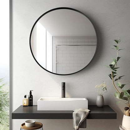 Sunniry Circle Mirror 26 inch, Black Round Mirror, Round Bathroom Mirrors Matte Metal Frame, Circle Mirrors for Living Room, Bathroom, Wall, Hallway.
