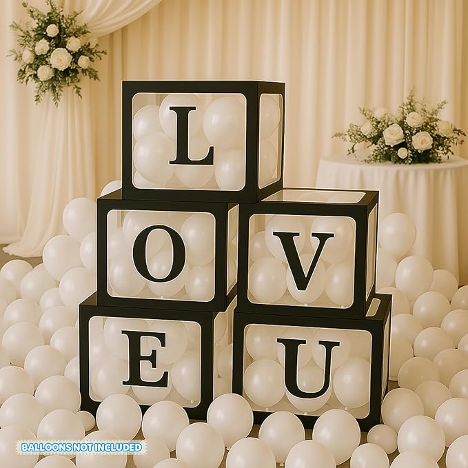 Voircoloria Prom Boxes Decorations With 78 Letters, 5 Black Boxes for Custom Prom Graduation Birthday Gender Reveal Party Decorative Blocks(5PCS, Black)
