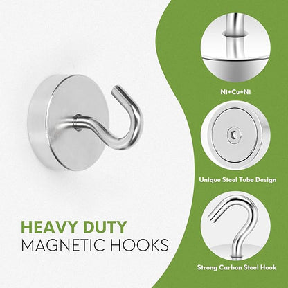 Neosmuk Magnetic Hooks, Cruise Ship Essentials, 80lb+ Heavy Duty Magnetic Hooks for Cruise Cabins, Refrigerator, Grill, Hanging, and Travel | Extra Strong Must-Haves Magnet Hook,Silver