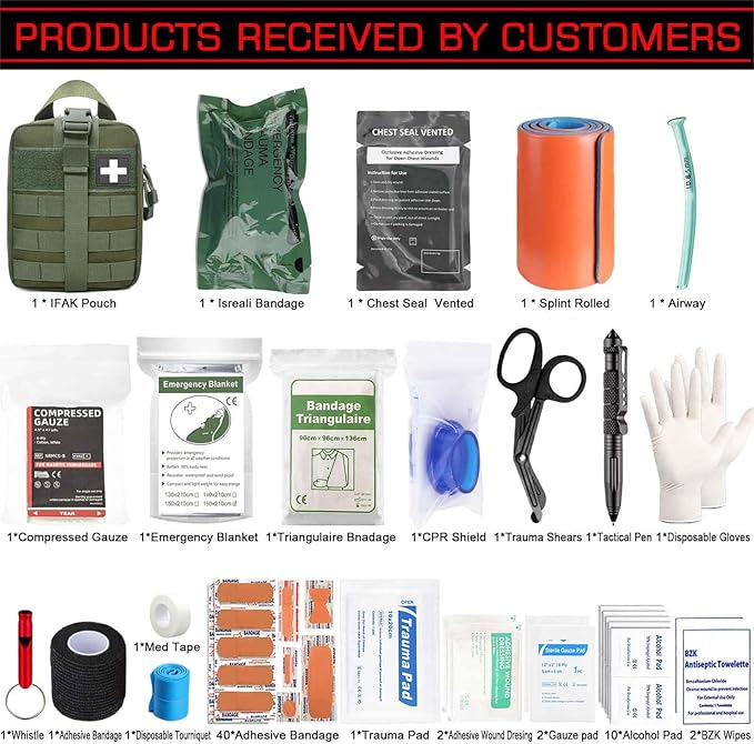 Ifak Trauma Kit, 74 Piece Upgrade Tactical First Aid Supplies, Molle Ifak Pouch Rip Away Refill Supplies for Survival Camping Hiking Travel