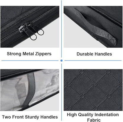 Under Bed Storage Containers, 4-Pack Large Underbed Storage Bags Organizer, Thick Fabric Storage Bins with Clear Window and Handles for Blanket, Comforter, Bedding, Clothes, Black