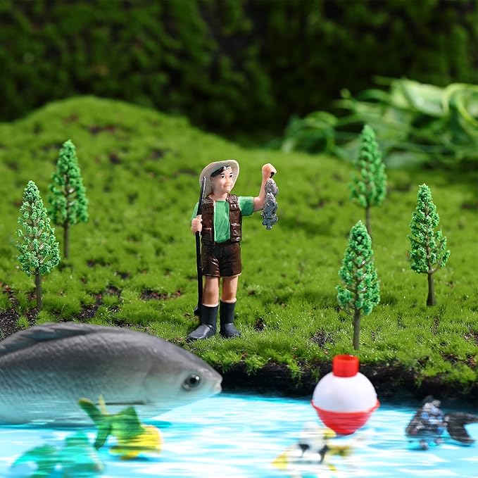 16 Pcs Gone Fishing Cake Decoration Gone Fishing Cake Topper Birthday Party Supplies for Man Kids Boy Girls Fisherman Themed Party Decor, Mixed Styles