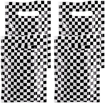 Hxezoc 50 Pieces Race Car Party Bags Plastic Checkered Bags Practical Gift Bags Car Party Favors for Race Car Theme Birthday Party Decoration Supplies