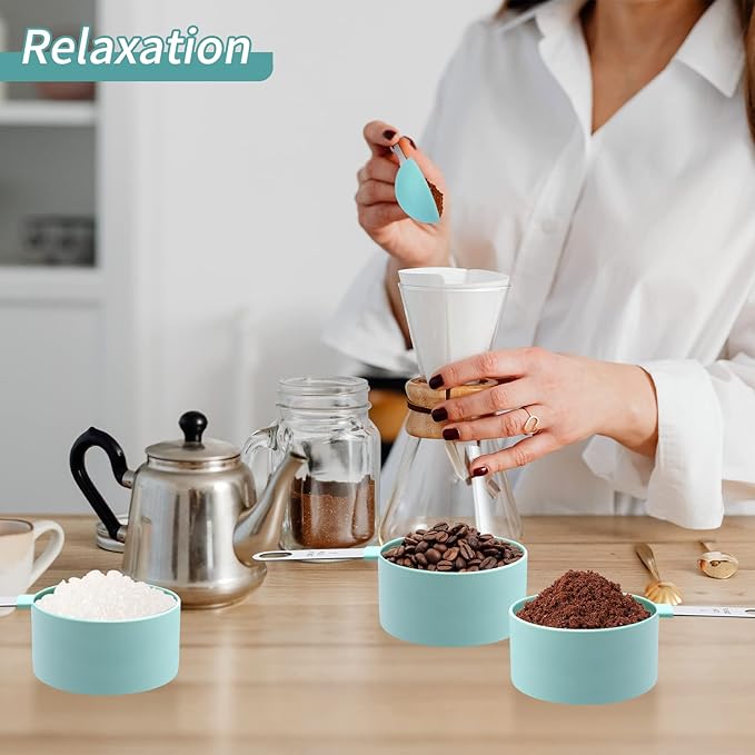 Measuring Cups Set Measuring Spoons Set, Nesting Measure Cups with Stainless Steel Handle, For Measuring Dry and Liquid Ingredients Small Teaspoon with Plastic Head (Mint Green)