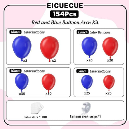 Red and Blue Balloons Garland Arch Kit 154Pcs - 5 10 12 18 inch Different Size Royal Blue and Red Balloon for Birthday Baby Shower Wedding Independence Day Graduation Themed Party Decorations