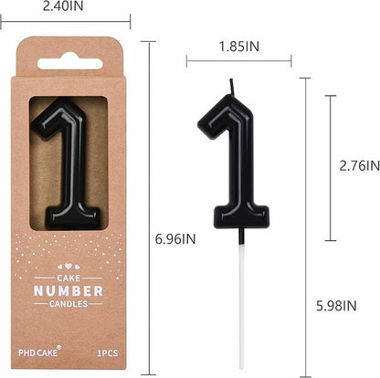 PHD CAKE 2.76 inch Classical Black 1 Number Birthday Candles, Black Number Candles, Cake Number Candles, Party Celebration