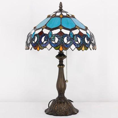 Tiffany Table Lamp Stained Glass Lamp 12X12X19 Inch Antique Reading Light (Blue Jewelry Baroque)