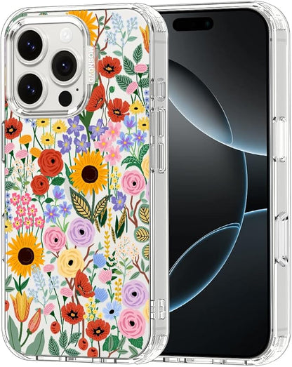 MOSNOVO Case for iPhone 16 Pro, [Buffertech 6.6ft Military-Grade Drop Protection] [Anti Peel Off Tech] Clear TPU Bumper Phone Case Cover Design - Blossom & Bloom