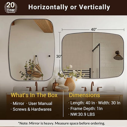ANDY STAR Brushed Bronze Bathroom Mirror, 30x40” Oblong Mirror with Stainless Steel Metal Frame, Oval Vanity Mirror for Over Sink, Modern Anti Rust Wall Mounted