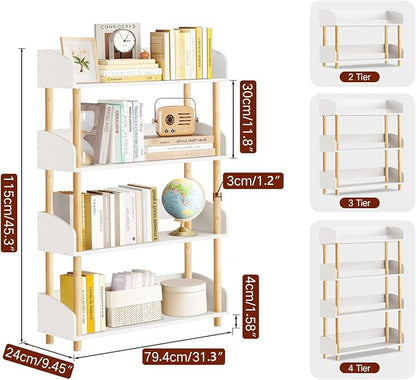 4-Tier Wooden Bookshelf, Modern Open Bookcase