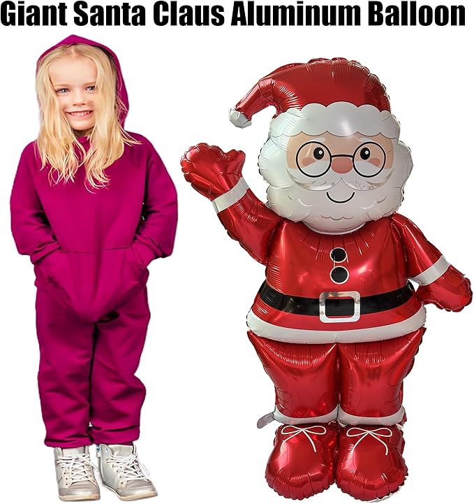 2pcs 61" Large Size Standing Santa Claus Foil Balloon, For Christmas Decoration, Christmas Tree Decoration and Xmas Party Supplies, Birthday Party Photo Booth Props
