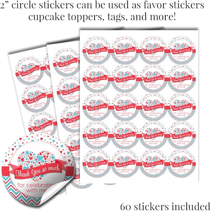 Heartbreaker Red & Blue Hearts Valentine's Day Birthday Party Sticker Bundle Kit 429 pieces! Includes 2" Circle Stickers for Favors, Mini Candy Bar Wrappers & Round Candy Kiss Stickers