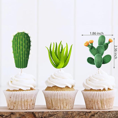48 Pcs Cactus Cupcake Toppers - Fiesta Party Decorations for Cactus, Birthday, Summer & Baby Showers