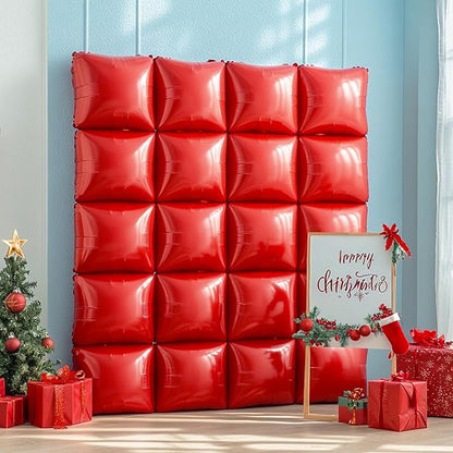 NISOCY 36PCS Red Square Foil Balloons Wall Backdrop Metallic Double Sided Red Christmas Balloons Tunnel Arch Kit for Birthday Baby Shower Valentine‘s Day Party Decoration