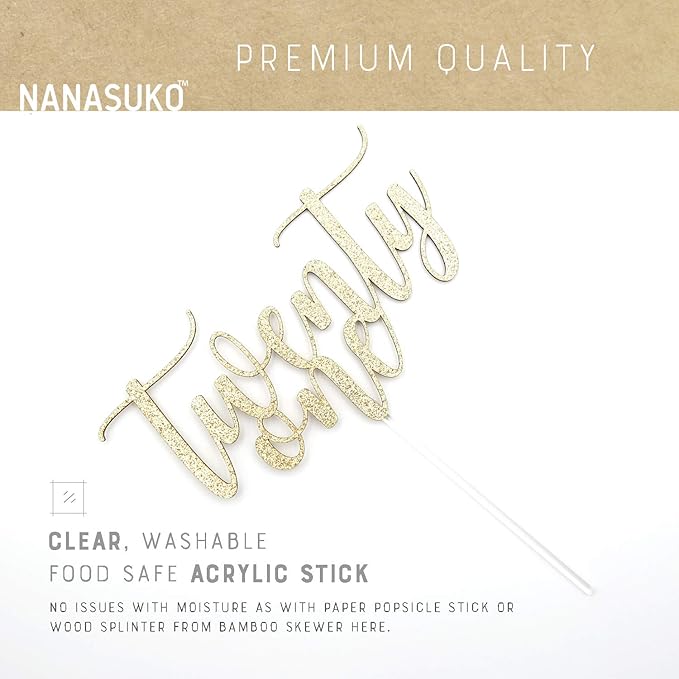21st Birthday Cake Topper - twenty one - Double Sided Gold glitter - Premium quality Made in USA