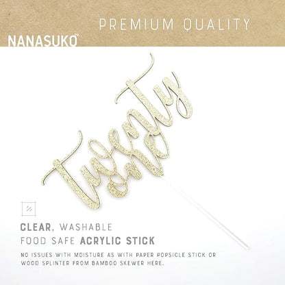 21st Birthday Cake Topper - twenty one - Double Sided Gold glitter - Premium quality Made in USA