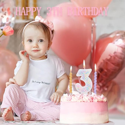 Number Birthday Candles for Cake with 12 Pieces Spiral Candles with Macaron Pastel Rainbow Pink Cake Toppers for Girls Happy Birthday Party Decorations (Number 3)