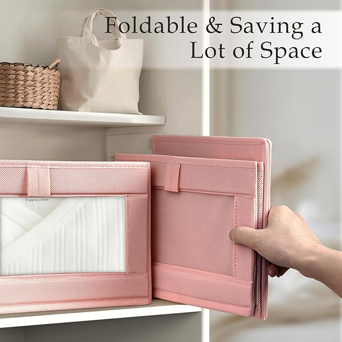 Criusia 6 Pack Linen Closet Organizers and Storage, Large Linen Closet Baskets for Organization, Foldable Storage Containers for Clothing, Towels, Jeans, Books, Shelves, Pink
