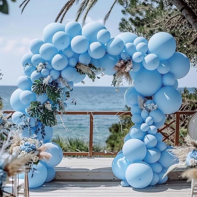 Double Stuffed Pastel Blue Balloon Garland Macaron Baby Blue Balloons Different Sizes 18/12/5 Inch Light Blue Latex Balloons Arch Kit For Gender Reveal Birthday Baby Shower Party Decorations