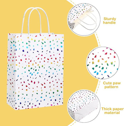 Pasimy 24 Pcs Rainbow Confetti Paper Gift Bags with Handles Rainbow Sparkle Kraft Paper Favor Bags Glitter Tissue Treat for Birthday Wedding Christmas Baby Shower Supplies