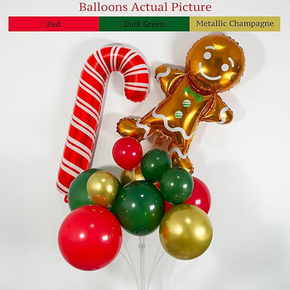 PartyXpress 135PCS Christmas Balloon Arch Garland Kit with Dark Green Red Gold Cane Gingerbread Man Balloons for Xmas Party Backdrop, Holiday Birthday Decorations, Christmas Garland Indoor