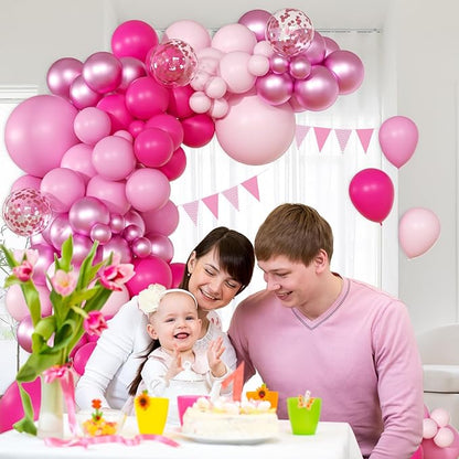147pcs Pink Balloon Garland Arch Kit, Hot Pastel Light Metallic Pink Confetti Balloons for Wedding Bridal Baby Shower Coquette Party Decorations