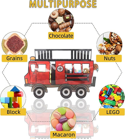 30 Pack Goodie Bags - Cartoon Firetruck Car Candy Treat Bags with Handle - Resealable, Small Plastic Ziplock Seal Gift Candy Bags for Party Favor, Birthday Bags