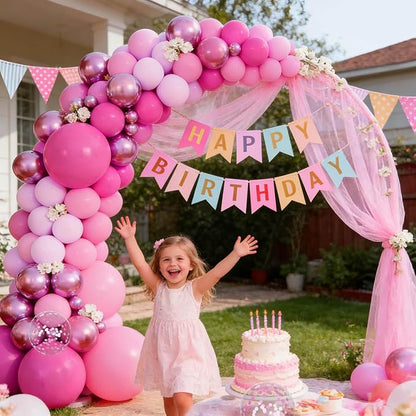 153pcs Pink Balloon Arch Garland Kit, Hot Pink Latex Balloons Metallic Confetti Ballon Different Size 18 12 10 5 inch for Girls Birthday Wedding Princess Baby Shower Party Decorations.