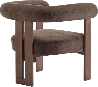 Christopher Knight Home Rones Modern Velvet Upholstered Accent Chair, Wooden Living Room Club Chair with Curved Backrest, Minimalist Bedroom Comfy Reading Chair, Thick Padded Seat, Dark Brown+Walnut