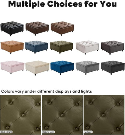 Tbfit Large Square Storage Ottoman Bench, Tufted Upholstered Coffee Table