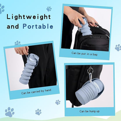 Dog Water Bottle Collapsible & Portable Squeeze, 9oz-17oz Water Dispenser & Folding Bowl,5 Levels Capacity in 1,Carabiner Clip,100% Food-Grade Silicone, Outdoor Walking,Hiking,Travel