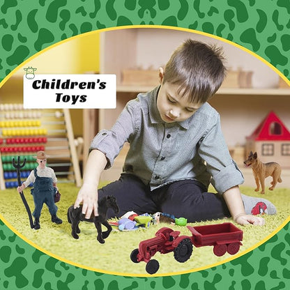 MEMOVAN Realistic Mini Barn Farm Figures Toys Tractor Playset Plastic Farm Animals Figurines Farmer Cake Toppers Farmer Vehicle Toy Truck with Trailer for 3-12 Years Old Kids Boys Girls Toddler